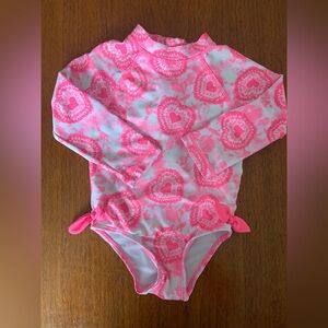 🍊5/$25 Joe Fresh Tie Dye Pink Heart Patterned Swimsuit size 12-18m
